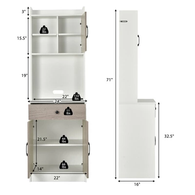 Costway 3-Door 71'' Kitchen Buffet Pantry Storage Cabinet W/Hutch Adjustable Shelf White 1 Costway 3-Door 71'' Kitchen Buffet Pantry Storage Cabinet W/Hutch Adjustable Shelf White