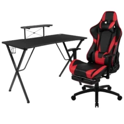 BlackArc Tango Gaming Desk & Chair Set - Reclining Gaming Chair With Slide-Out Footrest & Gaming Desk With Cupholder/Headphone Hook 26 BlackArc Tango Gaming Desk & Chair Set - Reclining Gaming Chair With Slide-Out Footrest & Gaming Desk With Cupholder/Headphone Hook -Baxton Studio Shop GUEST 68ec4a65 7256 48a0 b322 fefb9b2eb5ba