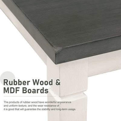 7-Piece Wooden Dining Table Set With 1 Dining Table And 6 Upholstered Chairs With Shaped Legs, Gray+White - ModernLuxe 8 7-Piece Wooden Dining Table Set With 1 Dining Table And 6 Upholstered Chairs With Shaped Legs, Gray+White - ModernLuxe - Image 8