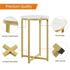 Yaheetech X-Based Faux Marble Side Table, Round Tabletop, Sturdy Metal Legs -Baxton Studio Shop GUEST 699dbbb3 0635 455a be10 56f26c81d055