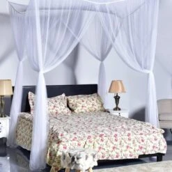 4 Corner Post Bed Canopy Mosquito Net Full Queen King Size Netting Bedding White -Baxton Studio Shop GUEST 6a27b7f5 0b60 4642 ba9b 55d1938e60df