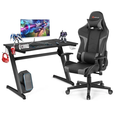 Costway Z-Shaped Racing Style Desk & Massage Gaming Chair Set For Home Office 11 Costway Z-Shaped Racing Style Desk & Massage Gaming Chair Set For Home Office - Image 11