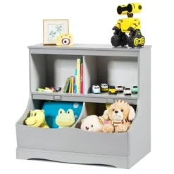Costway Children's Multi-Functional Bookcase Toy Storage Bin Kids Floor Cabinet GreyWhite -Baxton Studio Shop GUEST 6ba1c637 22e4 48cc 8bd9 a766828a10aa