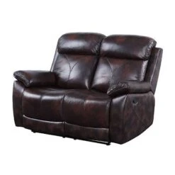 57" Perfiel Two-Tone Grain Leather Loveseat Dark Brown - Acme Furniture