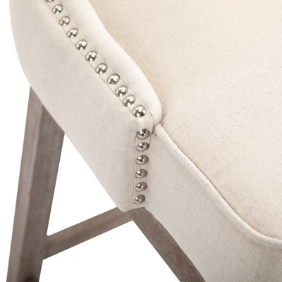 HOMCOM Upholstered Fabric Bar Height Bar Stools Set Of 2, 180° Swivel Nailhead-Trim Pub Chairs, 30" Seat Height With Rubber Wood Legs 4 HOMCOM Upholstered Fabric Bar Height Bar Stools Set Of 2, 180° Swivel Nailhead-Trim Pub Chairs, 30" Seat Height With Rubber Wood Legs - Image 4