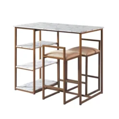 Marmo Breakfast Table Dining Set With Faux Marble Top Brass - Teamson Home -Baxton Studio Shop GUEST 6e49b915 40fd 4c59 ae24 096c765c4f15