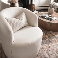 Bella 28'' Seat Width Contemporary Farmhouse,Upholstered Linen Swivel Chair, Armrest 360° Swivel Nursery Chair-The Pop Maison -Baxton Studio Shop GUEST 6e4f5027 d36c 48fe 8e9f 364eeb24db76