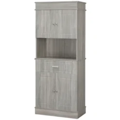 HOMCOM 72" Kitchen Buffet With Hutch, Freestanding Pantry Cupboard With Utility Drawer, 2 Door Cabinets And Countertop, Grey Wood Grain -Baxton Studio Shop GUEST 6e6eb6fc 36de 47f2 a81f 4cfcb7e9ebda