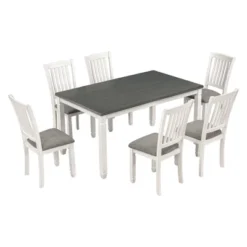 7-Piece Wooden Dining Table Set With 1 Dining Table And 6 Upholstered Chairs With Shaped Legs, Gray+White - ModernLuxe 13 7-Piece Wooden Dining Table Set With 1 Dining Table And 6 Upholstered Chairs With Shaped Legs, Gray+White - ModernLuxe -Baxton Studio Shop GUEST 6eb4d62c aece 443e 9046 97c1f72e177c