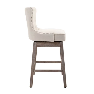 HOMCOM Upholstered Fabric Bar Height Bar Stools Set Of 2, 180° Swivel Nailhead-Trim Pub Chairs, 30" Seat Height With Rubber Wood Legs 5 HOMCOM Upholstered Fabric Bar Height Bar Stools Set Of 2, 180° Swivel Nailhead-Trim Pub Chairs, 30" Seat Height With Rubber Wood Legs - Image 5