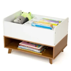 Morgan Mid-Century Bookshelf Caddy And Toy Storage With Shelf Wood/White - Humble Crew
