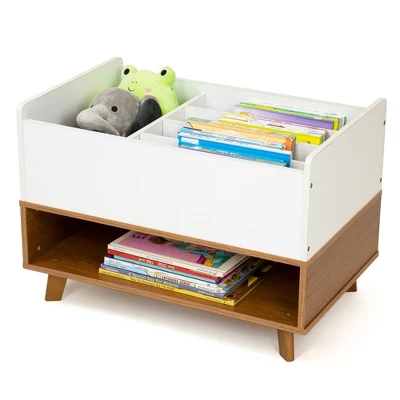 Morgan Mid-Century Bookshelf Caddy And Toy Storage With Shelf Wood/White - Humble Crew 1 Morgan Mid-Century Bookshelf Caddy And Toy Storage With Shelf Wood/White - Humble Crew