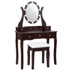 Tangkula Vanity Table Makeup Dresser Desk W/LED Light Drawers & Stool Black/Brown/White 17 Tangkula Vanity Table Makeup Dresser Desk W/LED Light Drawers & Stool Black/Brown/White -Baxton Studio Shop GUEST 72412970 26de 46e3 968d 231e8d6a719c