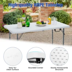 Costway Folding Table Portable Bi-fold Picnic Dining Table W/ 3-Level Height Adjustment -Baxton Studio Shop GUEST 724d612c c540 4487 8716 0c25a8486970