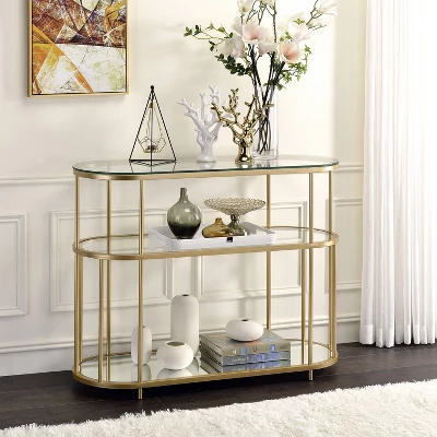 Invergarry Mirrored And Tempered Glass Sofa Table Gold - MiBasics 3 Invergarry Mirrored And Tempered Glass Sofa Table Gold - MiBasics - Image 3