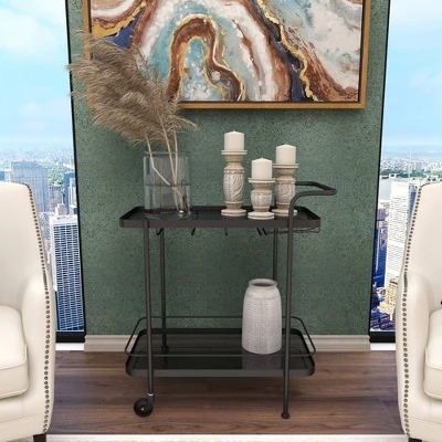 Contemporary Metal Bar Cart Black - Olivia & May 16 Contemporary Metal Bar Cart Black - Olivia & May - Image 16