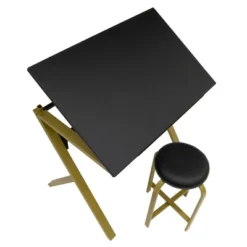 2pc Stellar Drawing Table With 36" Adjustable Top With Stool Set Black/Gold - Studio Designs -Baxton Studio Shop GUEST 746b522e ff6f 4557 9fba b38edd857a56