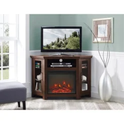 Glass Door Electric Fireplace Corner TV Stand For TVs Up To 50" - Saracina Home -Baxton Studio Shop GUEST 77aa265c 6768 409a 9515 dd36fe959432
