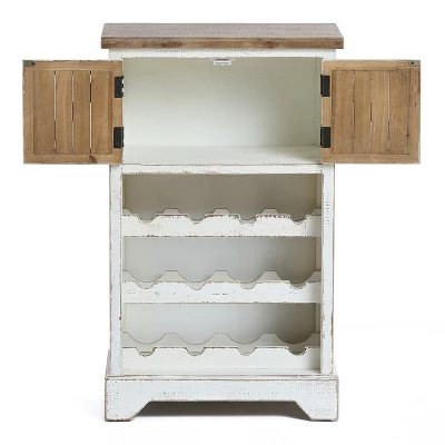 LuxenHome White And Natural Wood 2-Door Wine Cabinet 10 LuxenHome White And Natural Wood 2-Door Wine Cabinet - Image 10