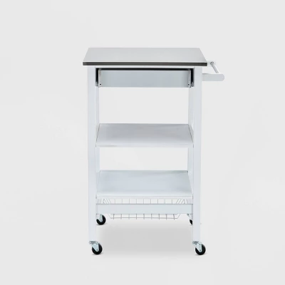 Hennington Kitchen Cart With Stainless Steel Top White - Boraam 2 Hennington Kitchen Cart With Stainless Steel Top White - Boraam - Image 2