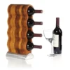Nambe Handcrafted Acacia Wood Curvo Winery Rack With Alloy Metal Base Modern Design, Holds 4 Bottles, Brown Silver