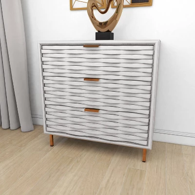 Contemporary Carved Woven Pattern 3 Drawer Wood Cabinet White - Olivia & May 7 Contemporary Carved Woven Pattern 3 Drawer Wood Cabinet White - Olivia & May - Image 7
