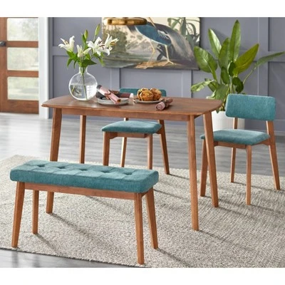 Nettie Mid-Century Modern Upholstered Bench Walnut/Teal - Buylateral 3 Nettie Mid-Century Modern Upholstered Bench Walnut/Teal - Buylateral - Image 3