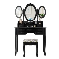Tangkula Tri-Folding Mirror Vanity Makeup Set Dressing Table & Stool Unit W/ 7 Drawer 11 Tangkula Tri-Folding Mirror Vanity Makeup Set Dressing Table & Stool Unit W/ 7 Drawer -Baxton Studio Shop GUEST 7b46e1a1 f79d 4802 968a 2b735d15a0ea