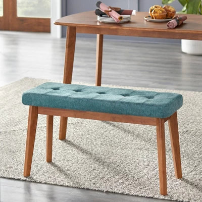 Nettie Mid-Century Modern Upholstered Bench Walnut/Teal - Buylateral 1 Nettie Mid-Century Modern Upholstered Bench Walnut/Teal - Buylateral