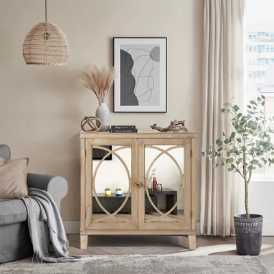 Jamie 31.5" W 2 Mirrored Doors Multi-functional Retro Style Wooden Storage Cabinets With 1 Adjustable Inner Shelf And Pine Legs-Maison Boucle 2 Jamie 31.5" W 2 Mirrored Doors Multi-functional Retro Style Wooden Storage Cabinets With 1 Adjustable Inner Shelf And Pine Legs-Maison Boucle - Image 2