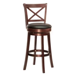 HOMCOM Traditional Bar Stool, 31 Inch Seat Height Barstool, Swivel PU Leather Upholstered Chair, With Cross Back And Rubberwood Frame -Baxton Studio Shop GUEST 7bf4a93d f050 4349 b596 64f7b0bd541d