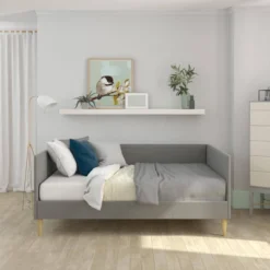 Queen Fabio Mid-Century Daybed Queen Gray Linen - Room & Joy -Baxton Studio Shop GUEST 7d9df3ad 7e7e 4493 a76a 844e6df404ca