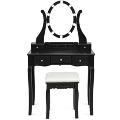Tangkula Vanity Table Makeup Dresser Desk W/LED Light Drawers & Stool Black/Brown/White 16 Tangkula Vanity Table Makeup Dresser Desk W/LED Light Drawers & Stool Black/Brown/White -Baxton Studio Shop GUEST 7ddd1bdc 8356 4056 b12d ac0a2c124720