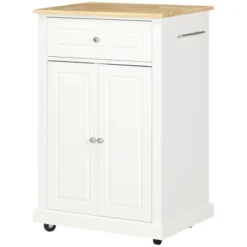 HOMCOM Rolling Kitchen Island Cart, Portable Serving Trolley Table With Drawer, Adjustable Shelf And 2 Towel Racks, Cream White -Baxton Studio Shop GUEST 7e925d99 7e8b 4c7e b2f6 36ee3df019c2