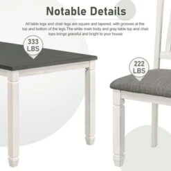 7-Piece Wooden Dining Table Set With 1 Dining Table And 6 Upholstered Chairs With Shaped Legs, Gray+White - ModernLuxe 19 7-Piece Wooden Dining Table Set With 1 Dining Table And 6 Upholstered Chairs With Shaped Legs, Gray+White - ModernLuxe -Baxton Studio Shop GUEST 7ef97ee1 1cad 448b a798 ba0538f0cc16