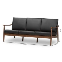 Venza Mid-Modern Walnut Wood Faux Leather 3 Seater Sofa Black - Baxton Studio -Baxton Studio Shop GUEST 80bfc8ee 1c72 4e18 a4e7 08a47aa73709