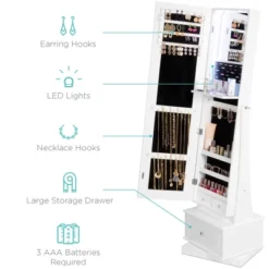 Best Choice Products 360 Swivel Standing Mirrored Jewelry Cabinet, LED-Lit Makeup Organizer W/ Mirror - White -Baxton Studio Shop GUEST 8101c648 c246 41fe a99d 84d5be6ee48a