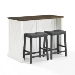 Clifton Kitchen Island With Upholstered Saddle Stools Distressed White/Black - Crosley -Baxton Studio Shop GUEST 8103db7a 664e 4725 8306 c9daef9db5a9