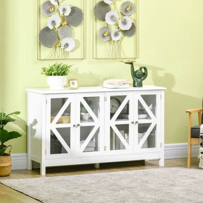 HOMCOM Kitchen Sideboard, Tempered Glass Door Buffet Cabinet With Adjustable Storage Shelf For Living Room, Kitchen, Study, White 2 HOMCOM Kitchen Sideboard, Tempered Glass Door Buffet Cabinet With Adjustable Storage Shelf For Living Room, Kitchen, Study, White - Image 2