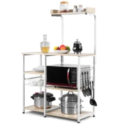 Costway 4-Tier Vintage Kitchen Baker's Rack Utility Microwave Stand W/ Basket & 5 Hooks -Baxton Studio Shop GUEST 81663026 a8fa 41cc 97dc 8c829f506c56