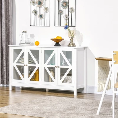 HOMCOM Kitchen Sideboard, Tempered Glass Door Buffet Cabinet With Adjustable Storage Shelf For Living Room, Kitchen, Study, White 1 HOMCOM Kitchen Sideboard, Tempered Glass Door Buffet Cabinet With Adjustable Storage Shelf For Living Room, Kitchen, Study, White