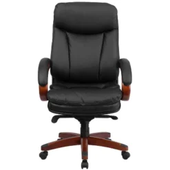 Emma And Oliver High Back Black LeatherSoft Synchro-Tilt Ergonomic Office Chair With Wood Base -Baxton Studio Shop GUEST 825113cf 81eb 4171 8db0 831b5a08d343