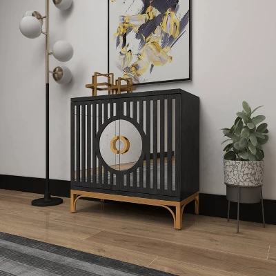 Art Deco Contemporary Mirrored Wood Cabinet Black - Olivia & May 10 Art Deco Contemporary Mirrored Wood Cabinet Black - Olivia & May - Image 10