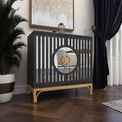 Art Deco Contemporary Mirrored Wood Cabinet Black - Olivia & May 11 Art Deco Contemporary Mirrored Wood Cabinet Black - Olivia & May - Image 11