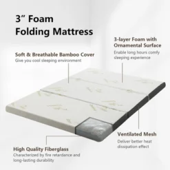 Costway Queen 3''Tri-fold Memory Foam Floor Mattress Topper Portable W/ Carrying Bag -Baxton Studio Shop GUEST 84e0c170 d0ac 43e6 b396 d2992fd15ffa