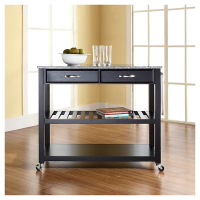 Solid Granite Top Kitchen Cart/Island With Optional Stool Storage - Crosley 3 Solid Granite Top Kitchen Cart/Island With Optional Stool Storage - Crosley - Image 3