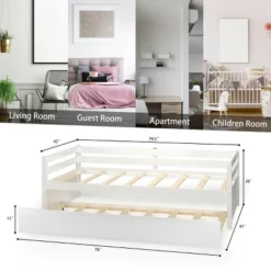 Costway Twin Size Trundle Daybed Wooden Slat Support Mattress Platform For Kids EspressoWhite -Baxton Studio Shop GUEST 857fd409 6958 45b7 af81 6415445c9f65