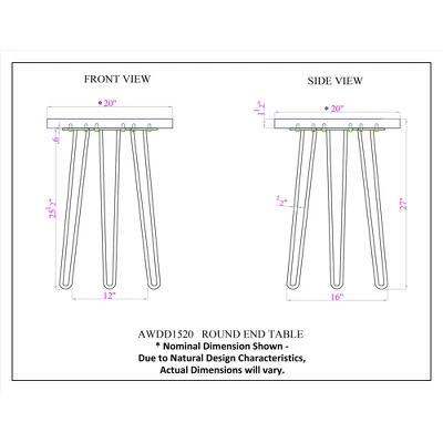 Alaterre Furniture Hairpin Live Edge Round End Table Metal And Wood Natural Brown 4 Alaterre Furniture Hairpin Live Edge Round End Table Metal And Wood Natural Brown - Image 4