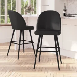 Merrick Lane Set Of 2 Modern Armless Barstools With Contoured Backs, Steel Frames, And Integrated Footrests -Baxton Studio Shop GUEST 86f37771 123c 424b acb5 52435ab7181d