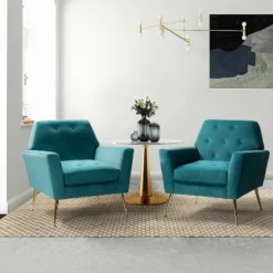 Set Of 2 Maris Velvet Living Room Armchair With Metal Base | Karat Home-TEAL -Baxton Studio Shop GUEST 880c5315 83b9 41eb 8dfd 5d5aefd835d7